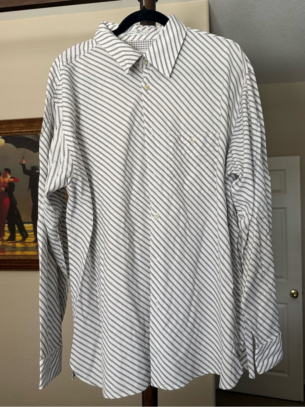 Geoffrey Beene Black and White Diagonal Stripe Dress Shirt